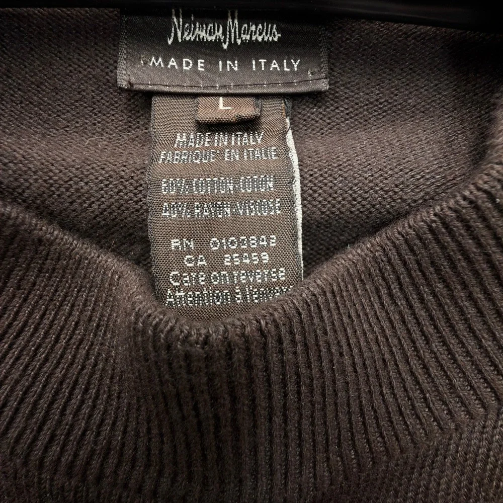 Neiman Marcus Turtleneck Mens L Cotton Rayon Brown Solid Regular Fit Italy 90s